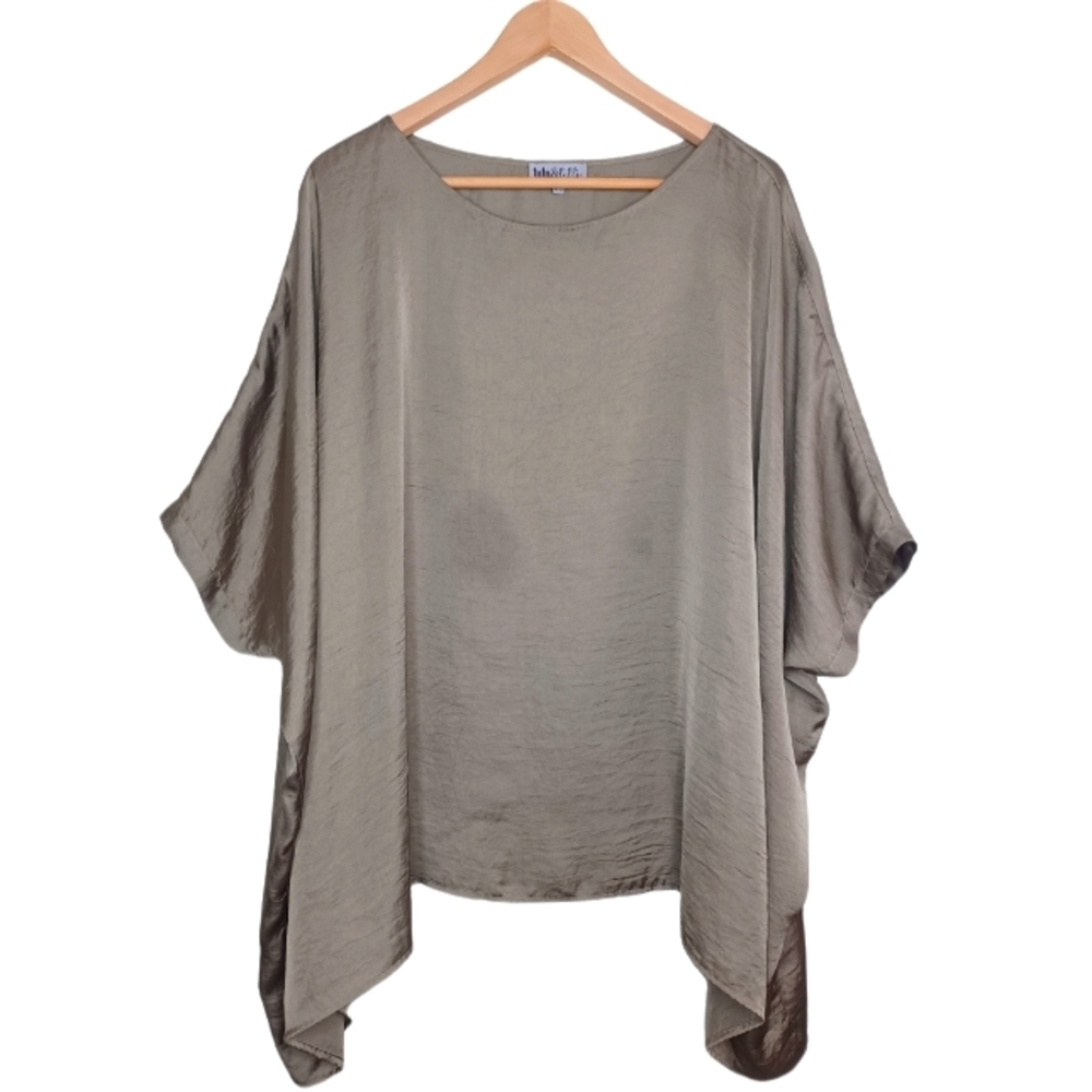 Tutu & Lilli Satin Lagenlook Olive Green Tunic Blouse